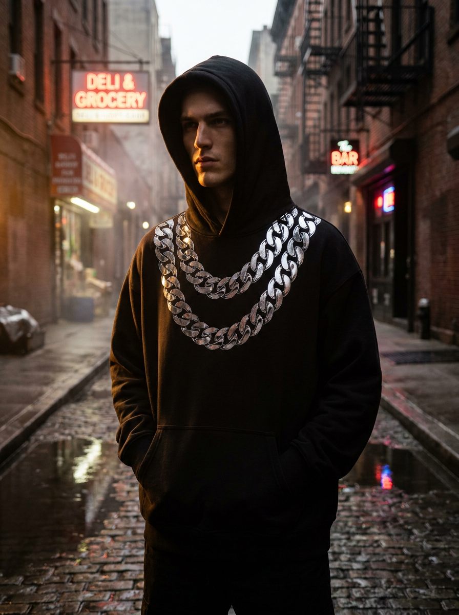 CARRI Chrome Chain Hoodie — editorial lookbook
